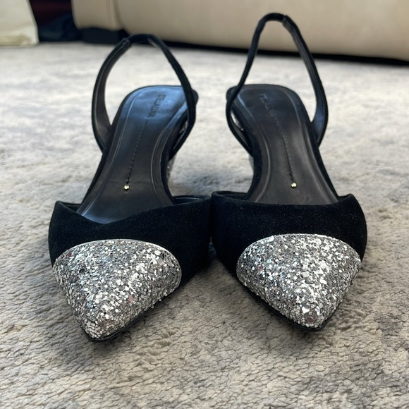 New Stella Luna Silver Glitter Cap Toe Sling Back Heels Black Sz 36 - Picture 4 of 14